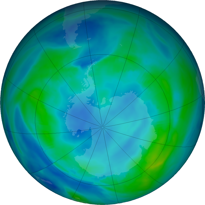 Antarctic ozone map for 07 May 2022